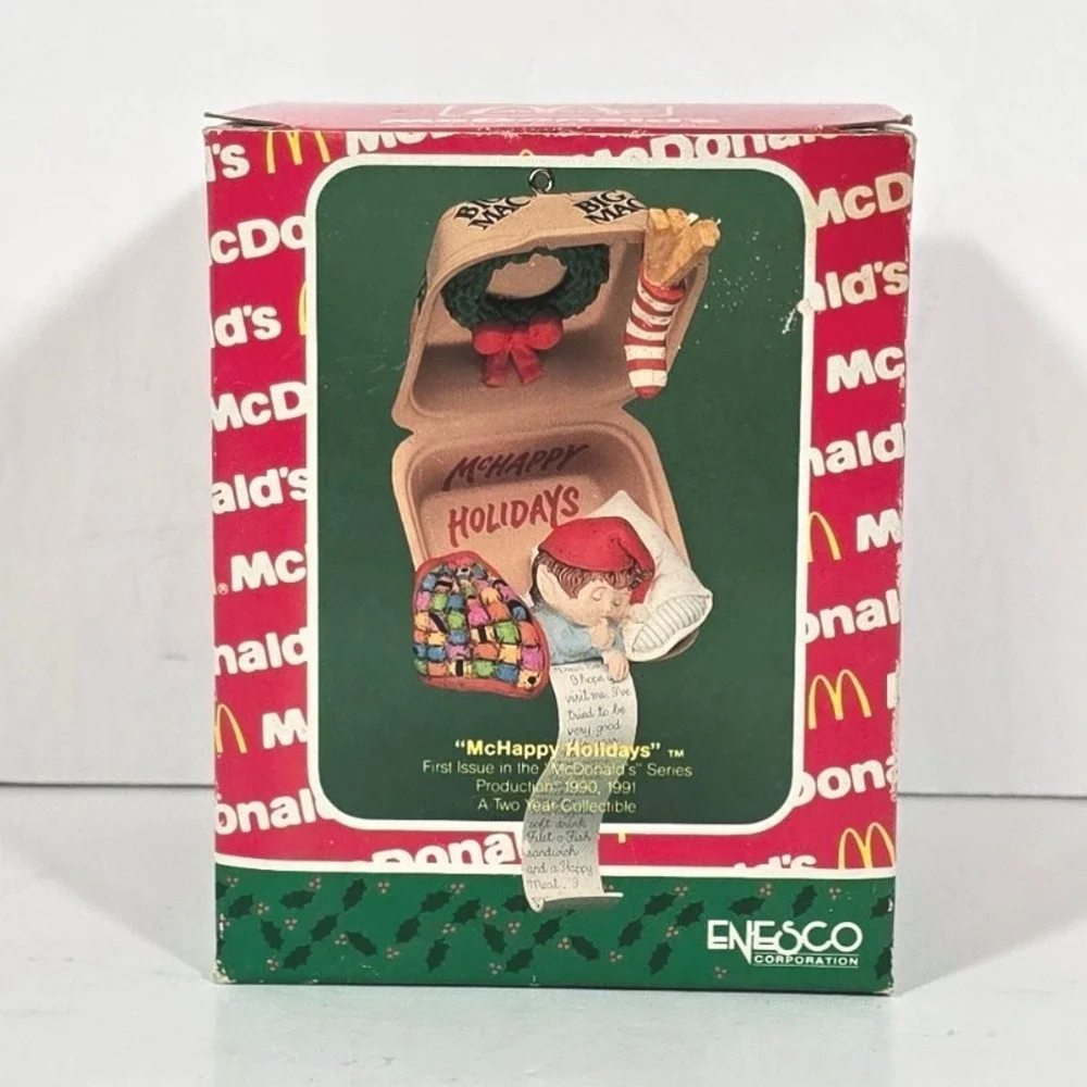 McDonalds McHappy Holidays Ornament Enesco‎ Treasury First Issue 1990 Elf Sleep